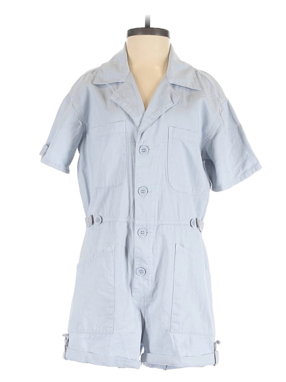 Pistola Grover Short Sleeve Button Front Romper Light Blue Utility